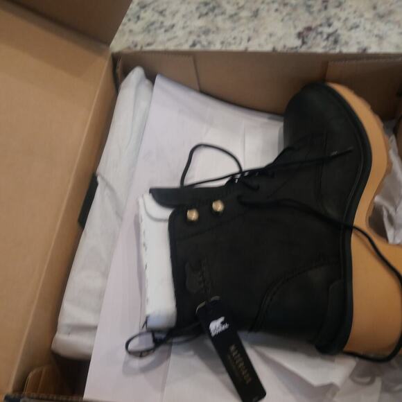 NEW Sorel Hi-Line Heel Lace Boots Women's 5 Waterproof Booties Black - Picture 12 of 12